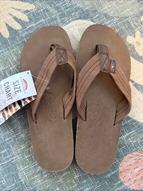 Rainbow Brown Leather Thong Sandals